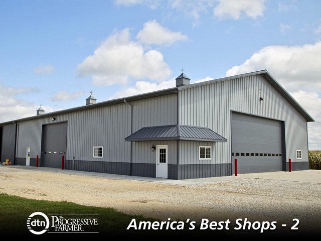 The overhead door of the Vahles&#039; shop is 32 feet wide and 16 feet high. The shop was built to hold most of the farm&#039;s large line of equipment. (DTN/The Progressive Farmer photo by Ted Schurter)